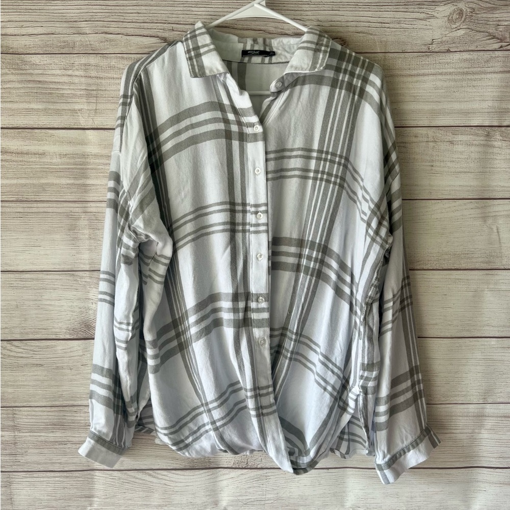 Silver Jeans Gray and White Plaid Shirt
